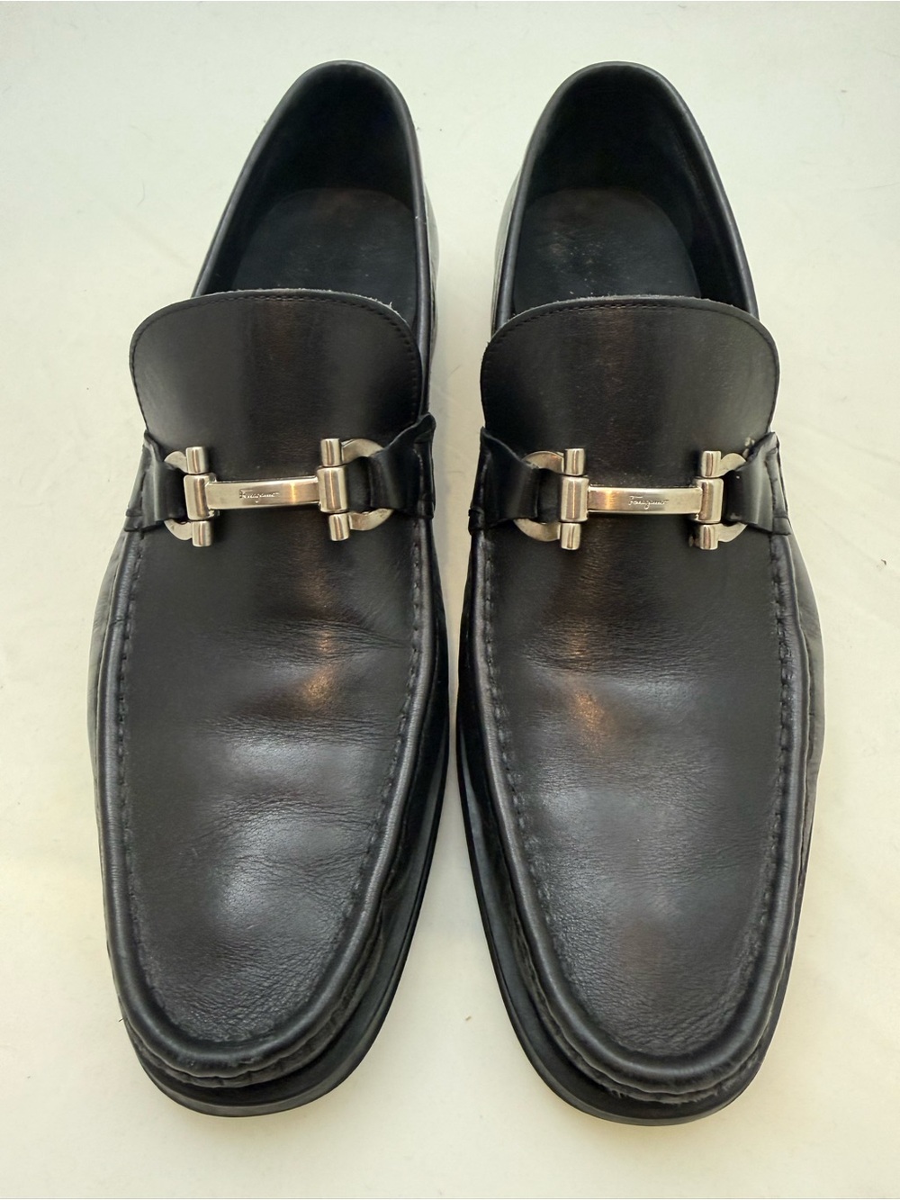 Salvatore Ferragamo Black Leather Bit-Detail Slip-On Loafers